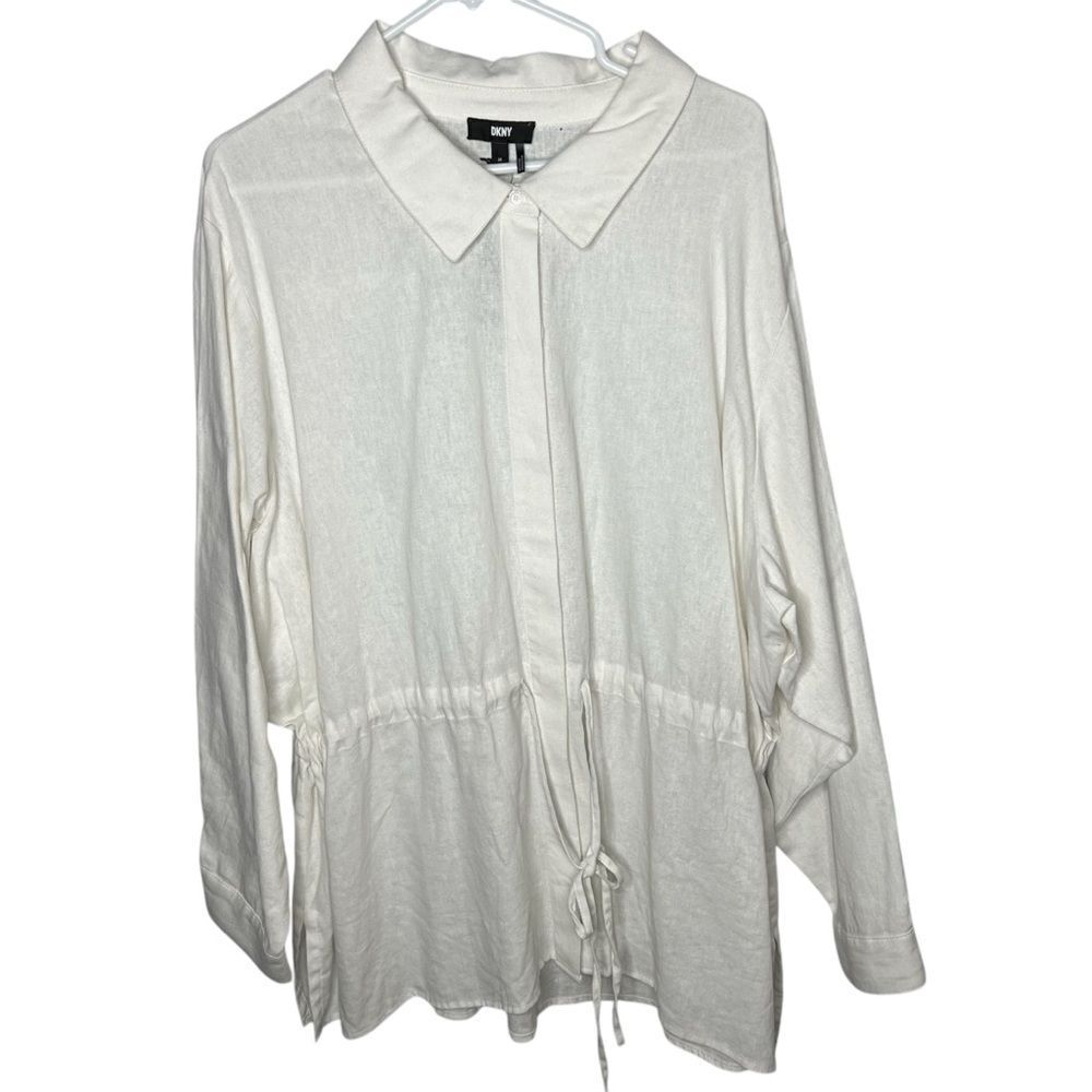 New! DNKY Pam White Waist Tie Relax Fit Linen Blend Women Tunic Top Blouse Sz 2X